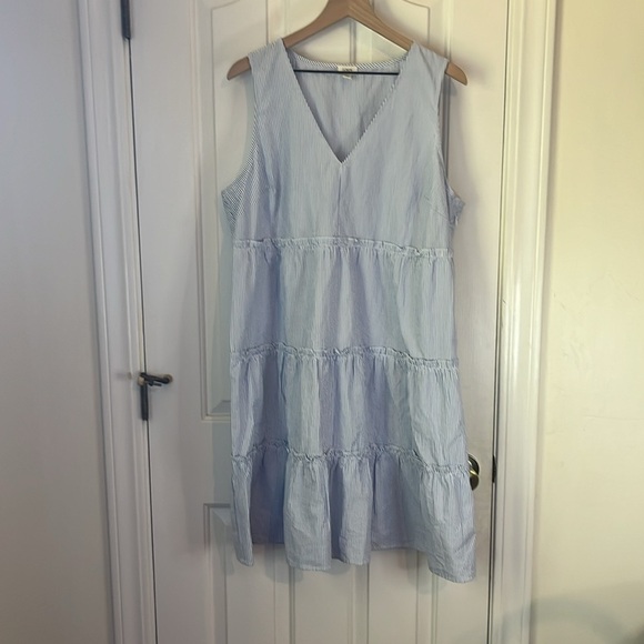 NWOT J.Crew | 2023 Blue/White Stripe Seersucker Tier Ruffle Dress Plus Size 18 - Picture 4 of 11
